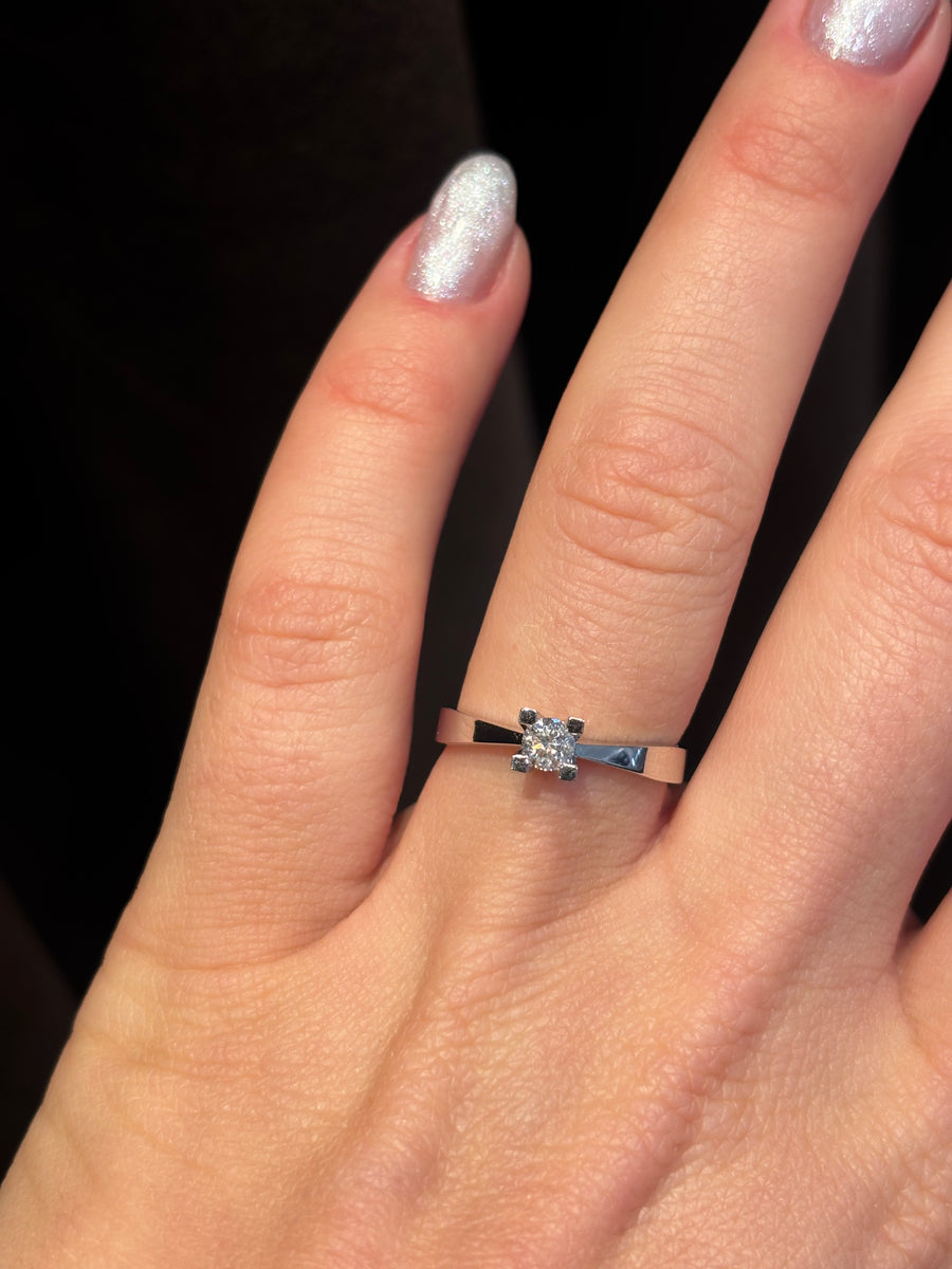 Solitairering, 14kt hvidguld, 0.25ct diamant, str. 54