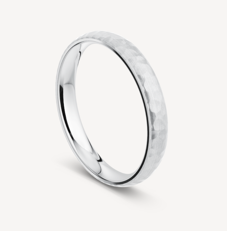 Sølv vielsesring afrundet profil hamret (3-5mm)
